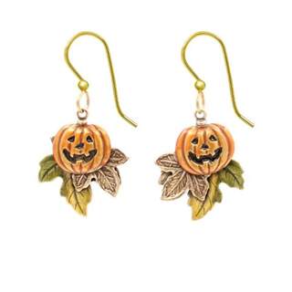 Jack-o-Lantern Pumpkin on Leaves Dangle Earrings