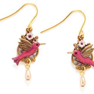 Pink Hummingbird with Bead Dangle Earrings