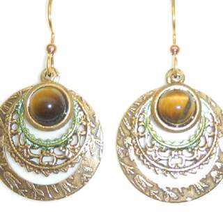 Tiger Eye with Circles Dangle Earrings