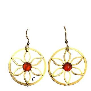 Large Open Flower with Carnelion Stone Dangle Earrings