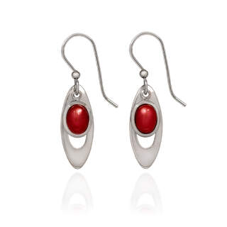 Open Footballs Red Jade Dangle Earrings