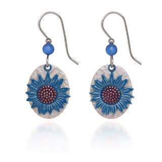 Cornflower on Ovals with Bead Dangle Earrings