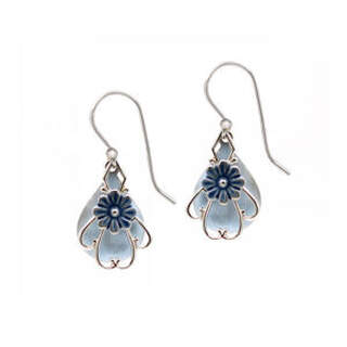 Blue Flower and Teardrop Dangle Earrings