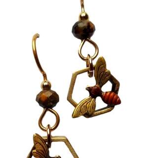 Petite Bees with Bead Dangle Earrings