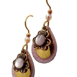 Silver Forest Pink Teardrops and Mussel Dangle Earrings