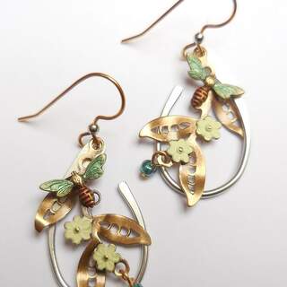 Bees & Flowers on Open Teardrop Dangle Earrings