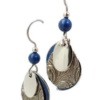 Blue and Silvertone Layers with Bead Dangle Earrings