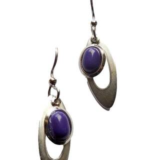 Open Footballs with Purple Jade Dangle Earrings