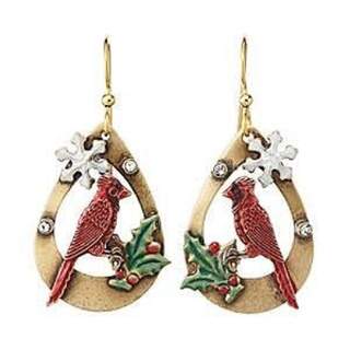 Cardinals on Large Open Teardrops Dangle Earrings