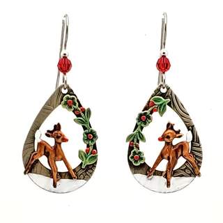 Christmas Holiday Reindeer on Large Open Teardrops Earrings