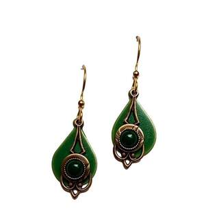 Jade with Green Enamel Teardrop Dangle Earrings