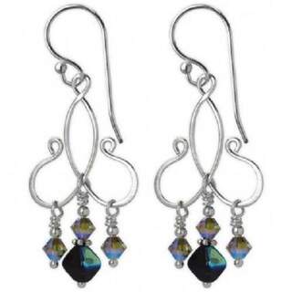 Jody Coyote Entourage Blue Beads on Silvertone Hypoallergenic Dangle Earrings 