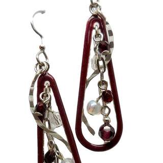 Wine-colored Shapes and Beads Dangle Earrings