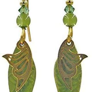 Green and Goldtone Shapes with Beads Dangle Earrings