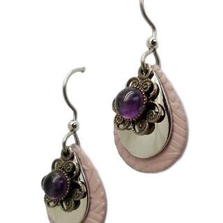 Silver Forest Pink Teardrops with Amethyst Dangle Earrings