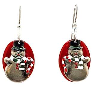 Silver Forest Christmas Holiday Snowman Dangle Earrings