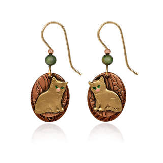 Kitty on Embossed Ovals Dangle Earrings