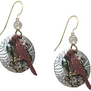 Cardinals White Flowers on Discs Dangle Earrings