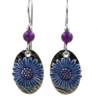 Cornflower on Ovals with Bead Dangle Earrings