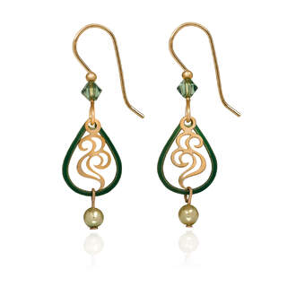 Green Open Teardrop with Center Swirl Dangle Earrings