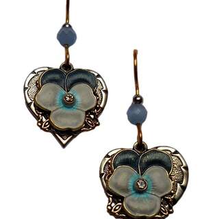 Pansies on Hearts Dangle Earrings