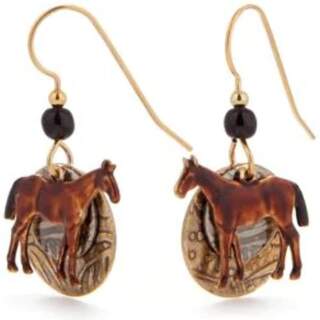 Brown Horse on Discs Dangle Earrings