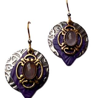 Silver Forest Purple Shapes & Stone Dangle Earrings