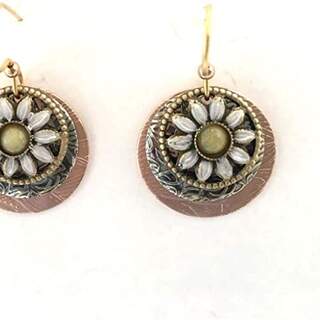 Sunflowers on Discs Dangle Earrings