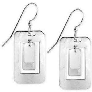 Silvertone Open Rectangle Dangle Earrings