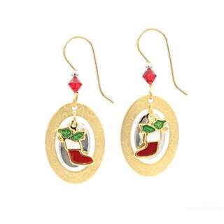 Christmas Stocking within Ovals Dangle Earrings