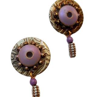 Embossed Discs with Purple Center Stud Earrings