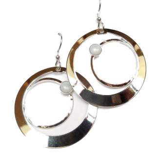 Large Silvertone Open  Circles Dangle Earrings