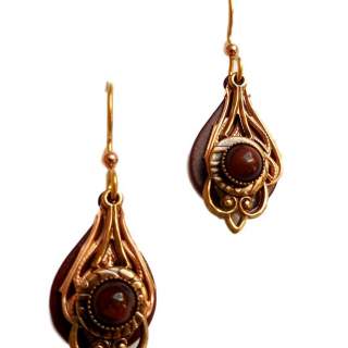 Red Tiger Eye With Filagree Dangle Earrings