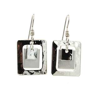 Silvertone Squares Dangle Earrings