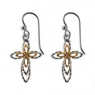 Jody Coyote Joyful Two-Tone Cross Hypoallergenic Dangle Earrings