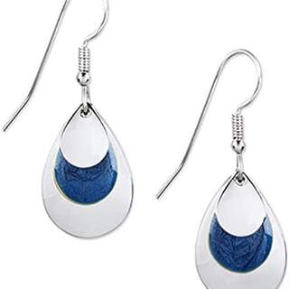 Silvertone and Blue Teardrops Dangle Earrings