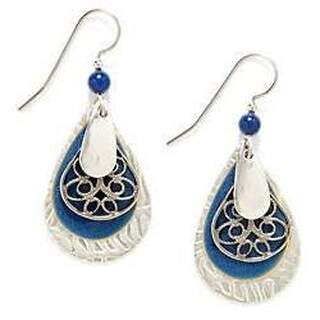 Large Blue & Silvertone Teardrops w/ Filigree