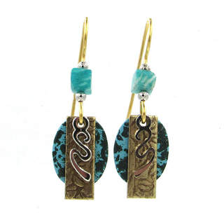 Turquoise and Goldtone Layers Dangle Earrings