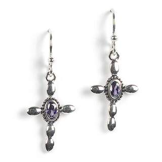 Jody Coyote Naomi Purple Center Cross Hypoallergenic Dangle Earrings