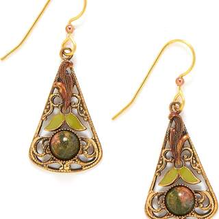 Unikite Stone on Filagree Triangles Dangle Earrings