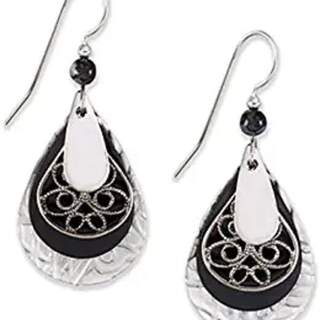 Large Black & Silvertone Teardrops w/ Filigree