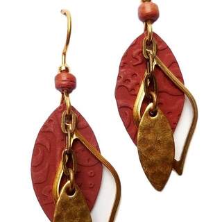 Terra Cotta and Goldtone Layers Dangle Earrings