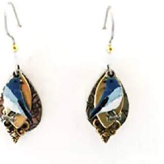 Bluebirds on Layered Shapes Dangle Earrings