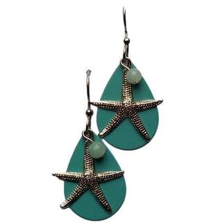 Starfish and Bead on Teardrop Dangle Earrings