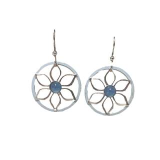 Open Flower Blue Onyx on Circles Dangle Earrings