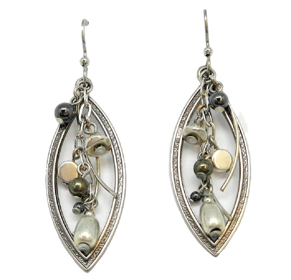 Silver Forest Silvertone Shapes with Cascading Beads Dangle Earrings